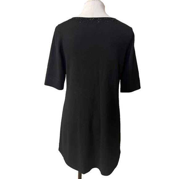 Eileen Fisher Women's Sweater M Medium Black Beaded Merino Wool Short Sleeve - Picture 3 of 13